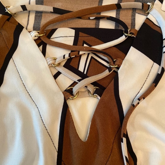 Chico's Brown Knit Kit Groovy Swirl Lace Up Long Sleeve Top Size 0 - Picture 8 of 9